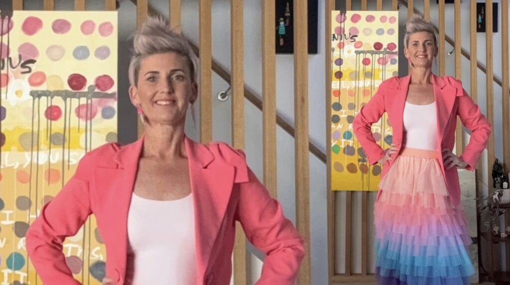 Renee Walker dress in a rainbow tutu to illustrate personal branding